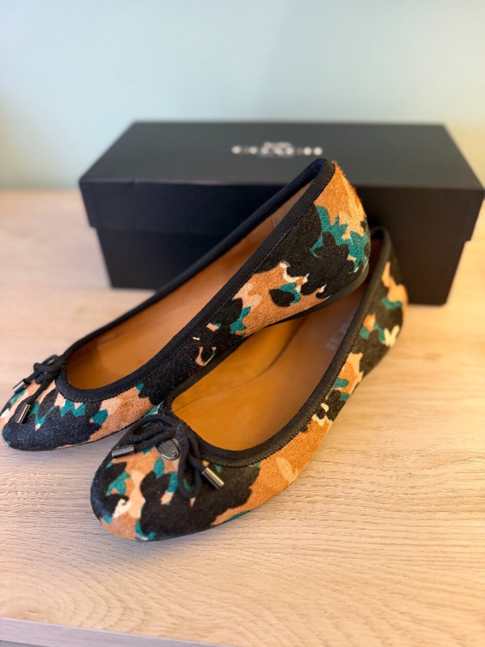 COACH NWOT Lara Scattered Leaf Haircalf Ballet Flats, Size 7.5M